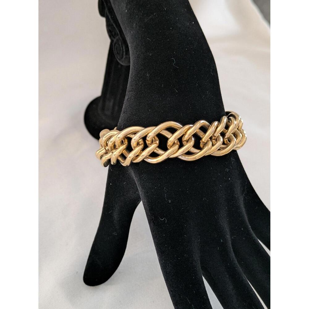 Smooth Gold Tone Link Bracelet, Rounded Chain, Statement Accessory